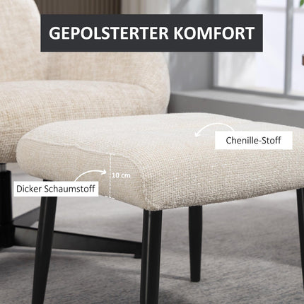Footstool with Chenille Cushion, Steel Legs, 45x41x38 cm