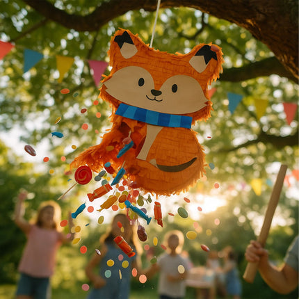 Piñata liška sada s tyčí a maskou na oslavy