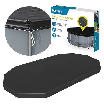 Frame Pool Cover for 427 x 250 cm Pool with Fastening Ropes, PVC/PE, Drain Holes