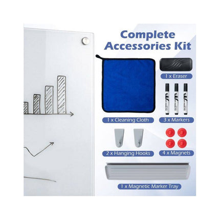 Frameless Magnetic Glass Board 36 x 24 Inch with Marker Tray, Ultra White