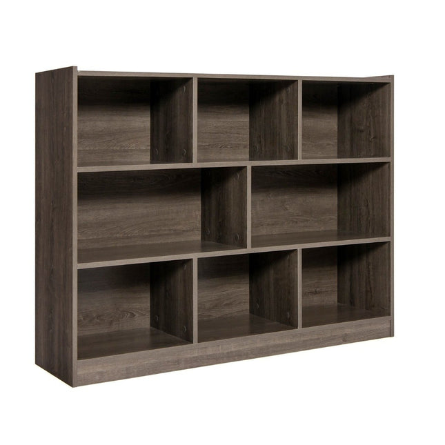 Vrijstaande 3-laags en 8-kubus open boekenkast, multifunctionele kast met antislipbasis, grijs