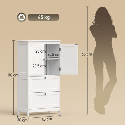 Freestanding Bathroom Cabinet, White, 2 Drawers, Adjustable Shelf