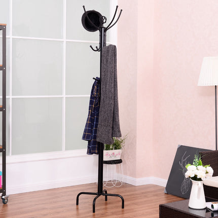 Freestanding Coat Rack, 12 Hooks, Steel Frame, 200 cm