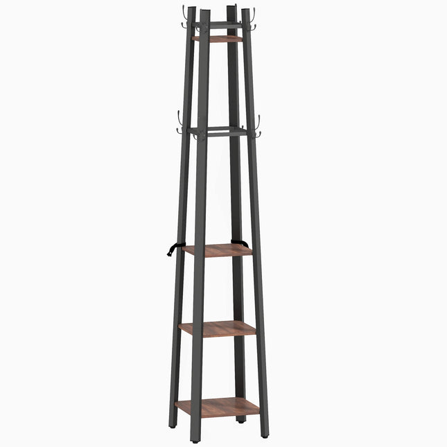 Vrijstaande kapstok, 4 planken, 8 haken, industriële stijl