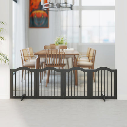 Samostatně stojící zábrana pro psy, skládací, 4 panely, 208x29.5x61 cm, černá