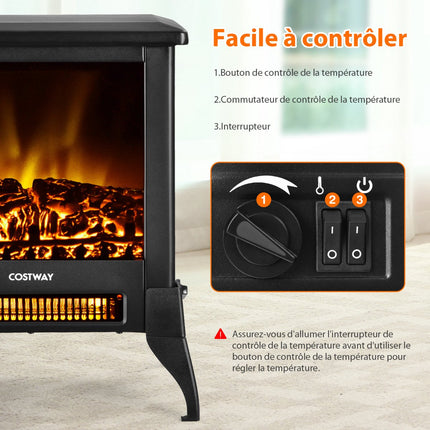 Volně stojící elektrický krb 1400W, efekt plamene