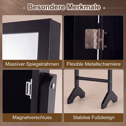 Freestanding Jewelry Armoire with Mirror, Velvet Lining, Black