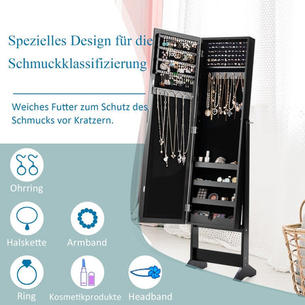 Freestanding Jewelry Cabinet with Full-Length Mirror, Black