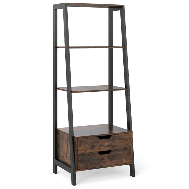 Freistehendes Leiterregal, 134 cm, 4 Ablagen, 2 Schubladen