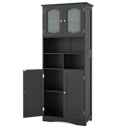 Freestanding Linen Bathroom Cabinet, Black, 58.5 Inch