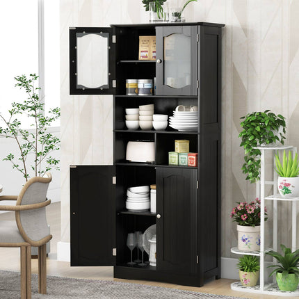 Freestanding Linen Bathroom Cabinet, Black, 58.5 Inch