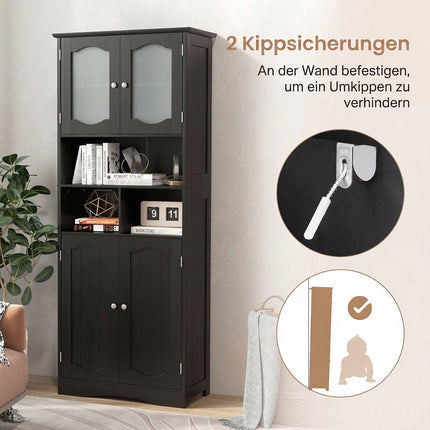 Freestanding Linen Bathroom Cabinet, Black, 58.5 Inch
