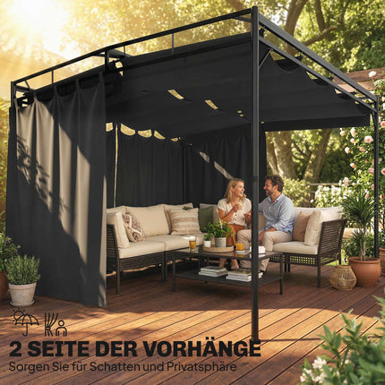 Volně stojící pergola 3x3m s nastavitelnou střechou a závěsy