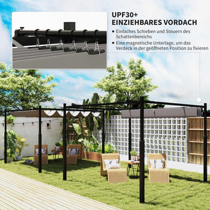 Volně stojící pergola 3x3m s posuvnou střechou, odolná proti UV