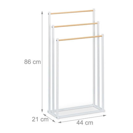 Freestanding Towel Rack, 3 Rails, Metal/Wood Finish