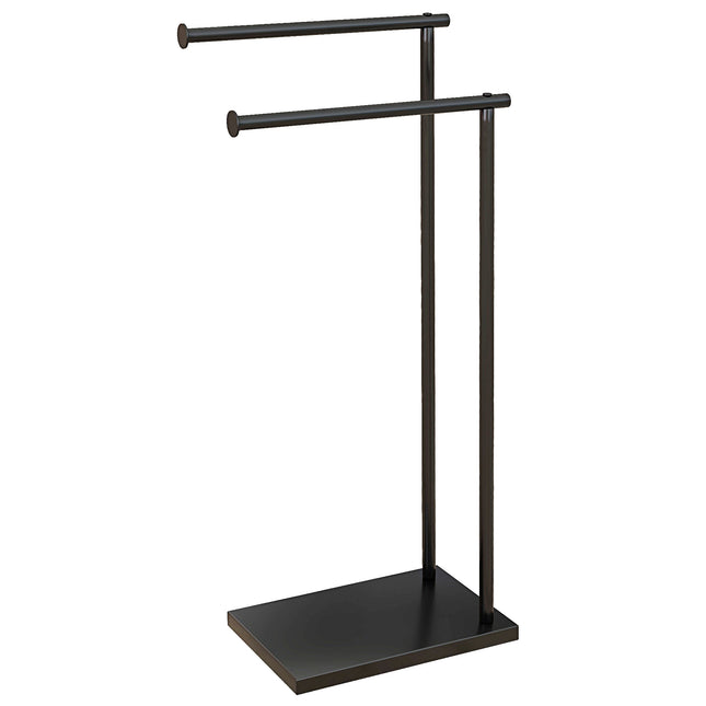 Freistehender Handtuchständer mit 2 Stangen, Metall schwarz 35,5x20x78 cm