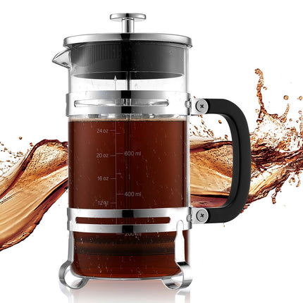 French Press Coffee Maker, 1L Borosilicate Glass, Steel Filter