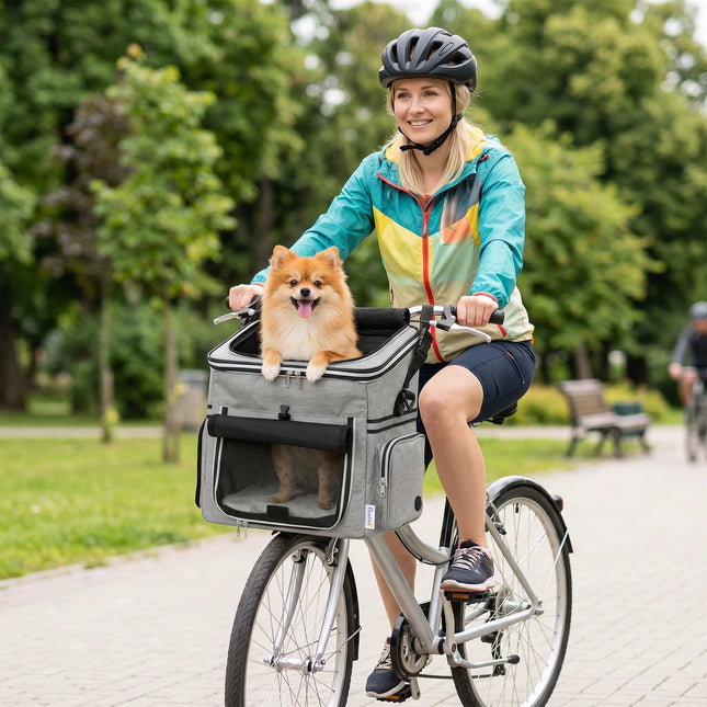 Přední cyklistický košík pro psa do 5 kg, vodítko, polštářek