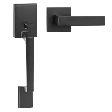 Front Door Handle Set, Square Lever, No Lock, Matte Black