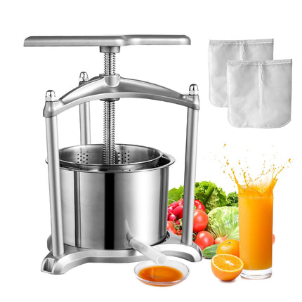 Fruit Wine Press 1.5 Gal, Stainless Steel, Manual T-Handle