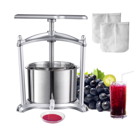 Fruit Wine Press 1.5 Gal, Stainless Steel, Manual T-Handle
