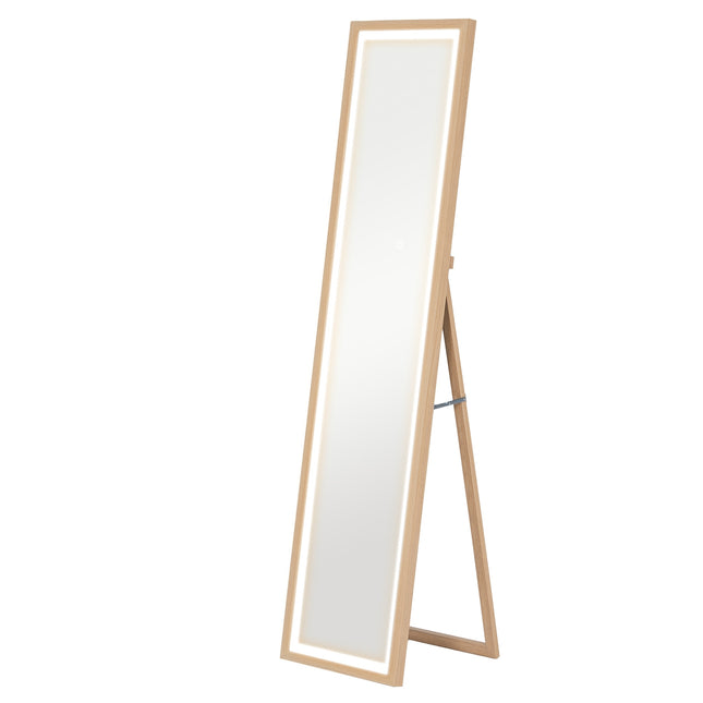 Celopostavové LED zrcadlo, 40x160 cm, dotykové ovládání, dub