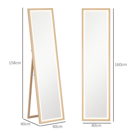 Celopostavové LED zrcadlo, 40x160 cm, dotykové ovládání, dub