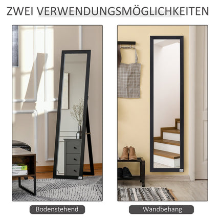 Stojací zrcadlo v celé výšce, 154x37 cm, do obývacího pokoje i ložnice, černá