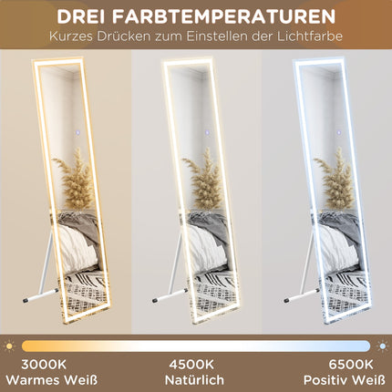 Celopostavové LED zrcadlo, 40x150cm, dotykové ovládání, bílá