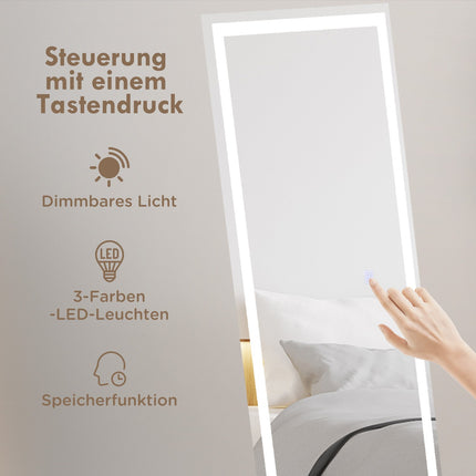 Celopostavové LED zrcadlo, 40x150cm, dotykové ovládání, bílá