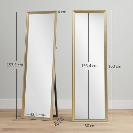 Celopostavové zrcadlo, variabilní umístění, 160x50 cm, zlatá