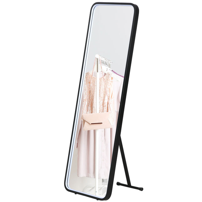 Stmívatelné celopostavové LED zrcadlo, dotykový vypínač, černé, 46x146 cm