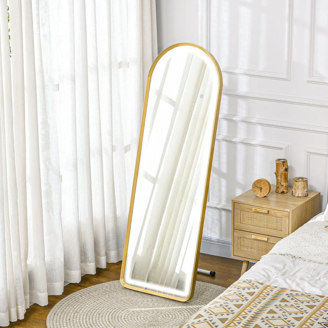 LED Full Length Mirror, Dimmable Wardrobe Mirror, Touch Switch, Gold