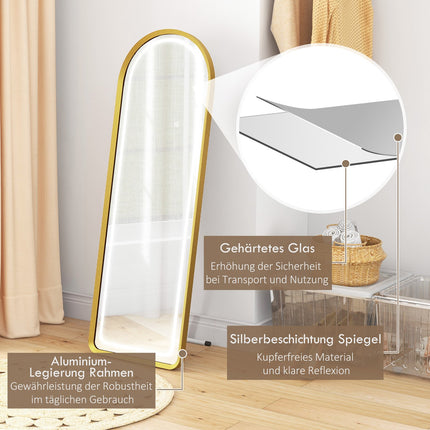 LED Full Length Mirror, Dimmable Wardrobe Mirror, Touch Switch, Gold
