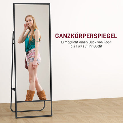 Celopostavové zrcadlo s policí a háčky, černá, 157x50 cm