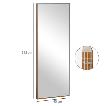 Nástěnné zrcadlo 125x45 cm - dřevěný rám, přírodní povrch