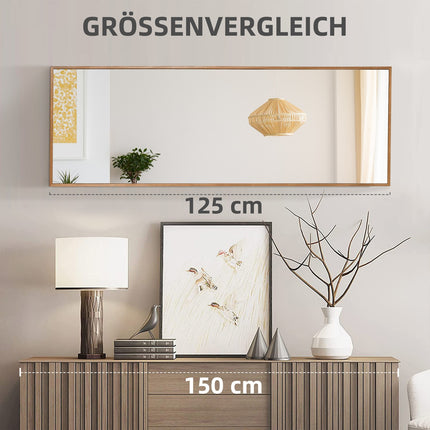 Nástěnné zrcadlo 125x45 cm - dřevěný rám, přírodní povrch