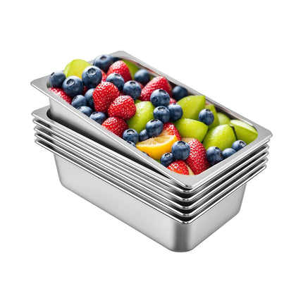 Full-Size Deep Stainless Steel Steam Table Pans, 6 Pack