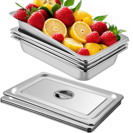 Full-Size Steam Table Pans, Stainless Steel, 4-Pack, 13L