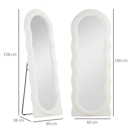 Celopostavové zrcadlo 160 x 60 cm zaoblené stojací zrcadlo s vlnitým designem nerozbitné sklo bílá