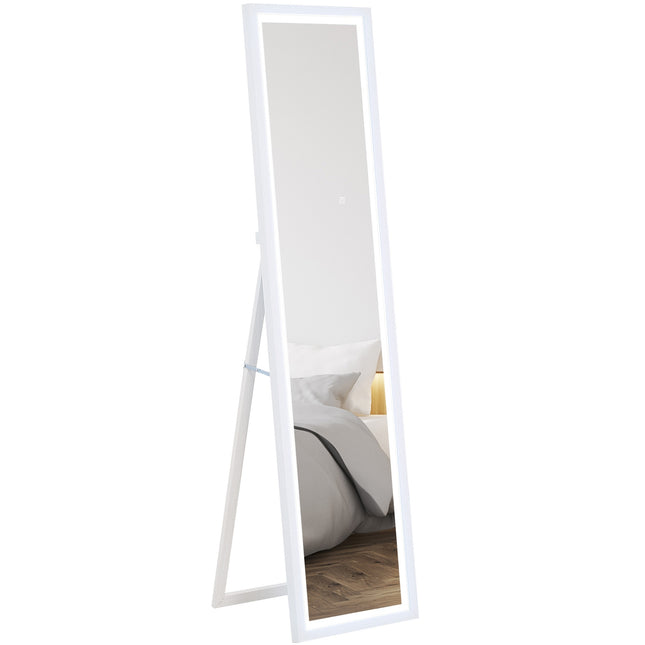 Celopostavové zrcadlo s LED, dotykové ovládání, bílá, 40 x 160 cm