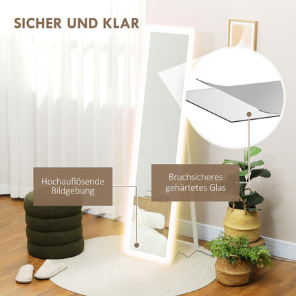 Celopostavové zrcadlo s LED, dotykové ovládání, bílá, 40 x 160 cm