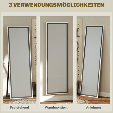 Celopostavové zrcadlo, MDF rám, bezpečnostní fólie, 162.6 x 53.3 cm, šedá
