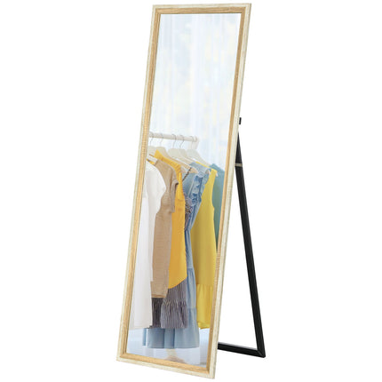 Celopostavové zrcadlo, MDF rám, bezpečnostní fólie, 162.6 x 53.3 cm, přírodní dřevo