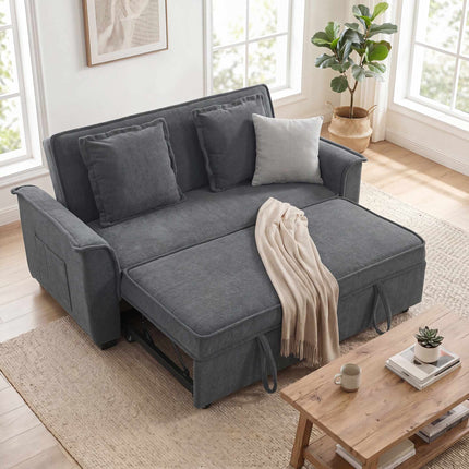 Rozkládací pohovka futon, nastavitelná opěrka, 2 místa, tmavě šedá, 2 polštáře