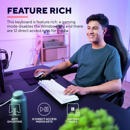 GXT 833W Thado herní klávesnice TKL RGB nordické rozložení bílá