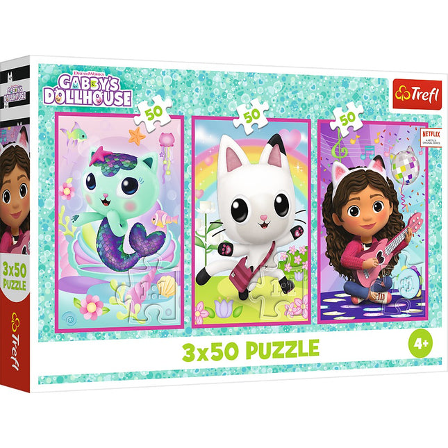 Gabby's Dollhouse sada puzzle, 3x50 dílků, zábava pro děti