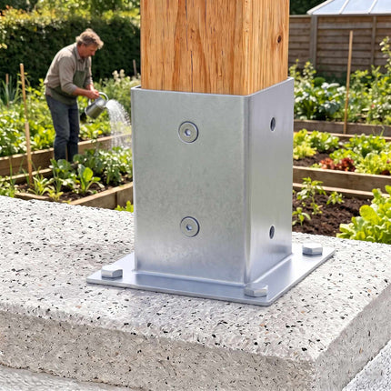 Galvanised Steel Post Supports, 4pc Set – 70x70 mm