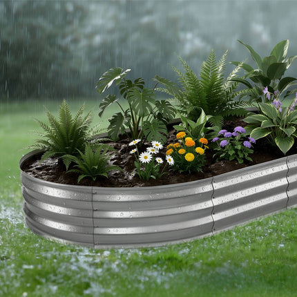 Galvanized Raised Garden Bed, Oval, 240 x 120 x 30 cm