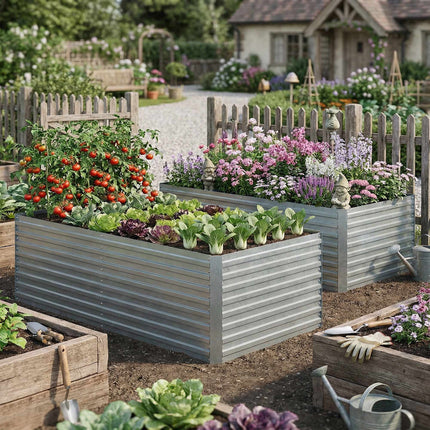 Galvanized Steel Raised Garden Bed Set, 180x90x60 cm, Silver